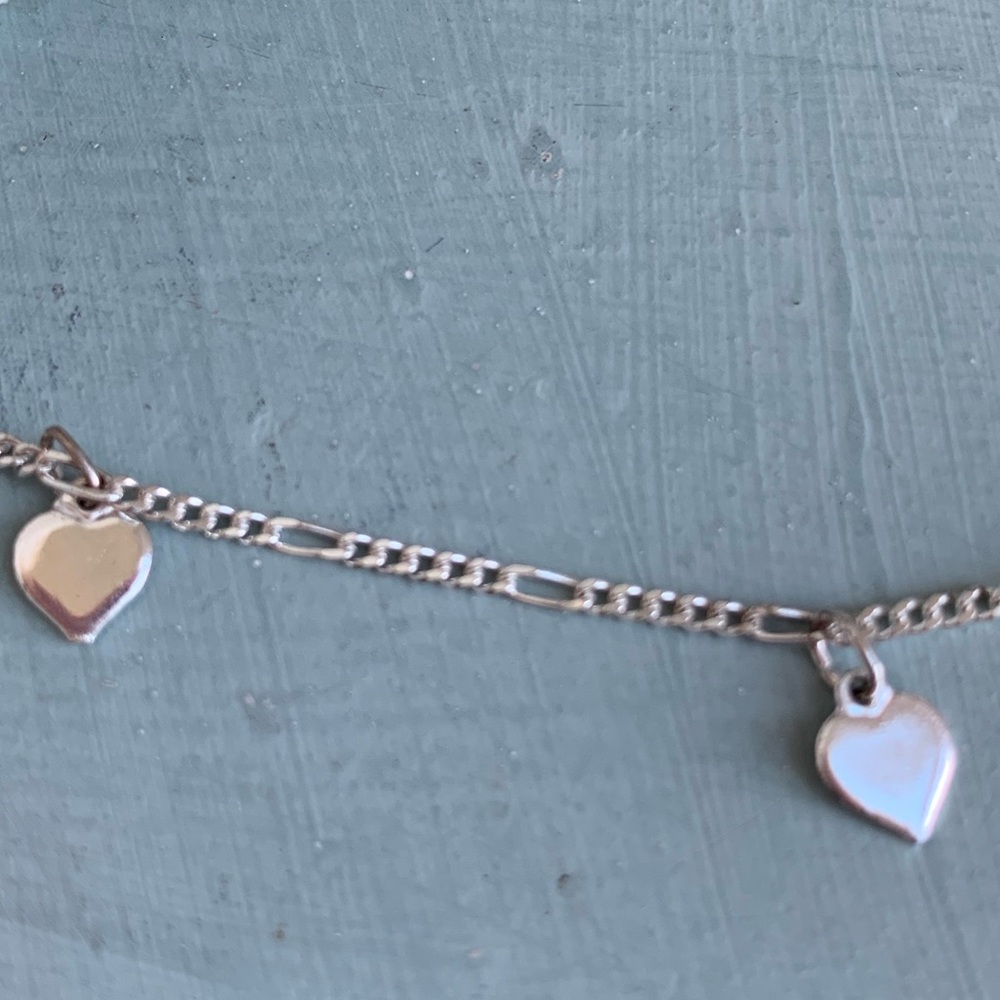 BRACELET Sterling Silver 925 Heart Charms Bracelet Dainty Minimalist Chain EUC - Picture 7 of 10